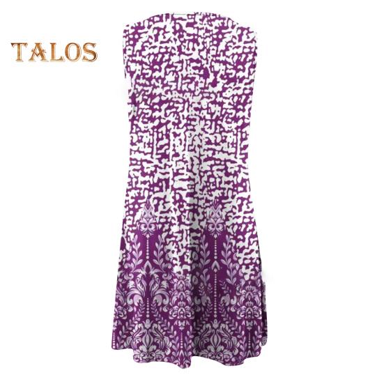 Damen Boho Ärmelloses Mini-Kleid Rundhalsausschnitt Bedrucktes Kurzes Tankkleid Sommer Lässig Strand Swing Sonnenkleid