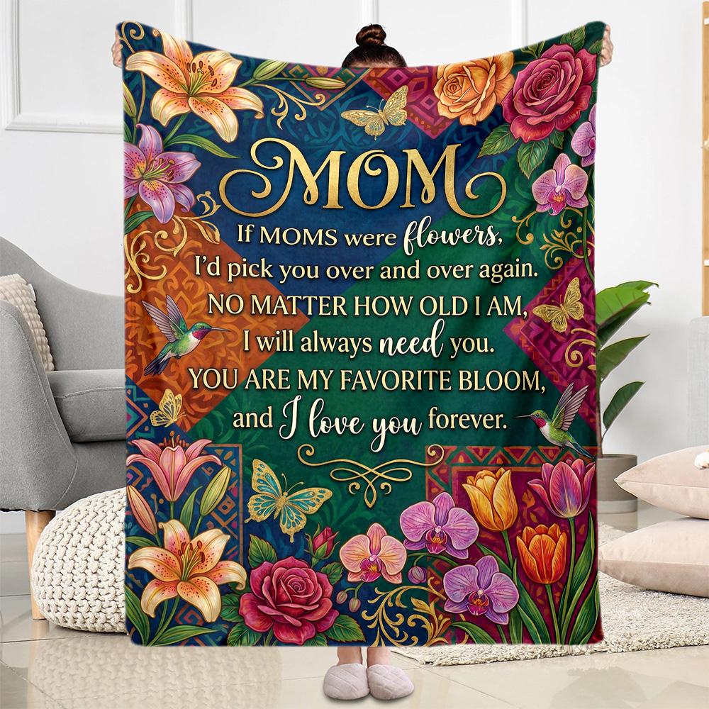 Mother's Day Greeting Flannel Blanket-Soft and Suitable for Sofas,Beds,Offices,Travel,All Seasons,Great Gift for Holidays and Birthdays.