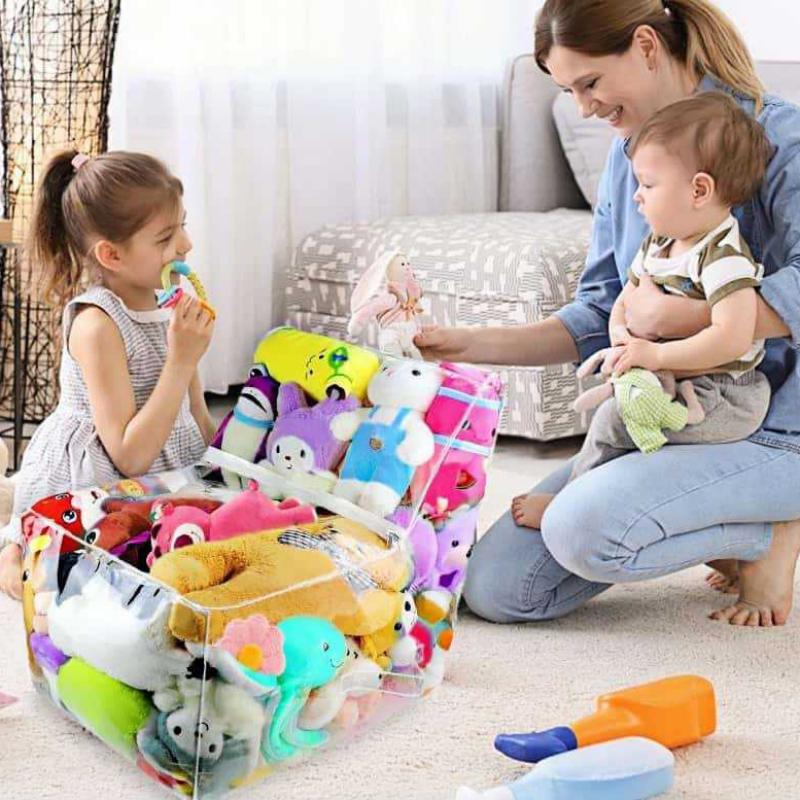 Kids 2In1 Storage Stool Chair Thickened Pvc Toy Organizer Bag Transparent Seat Creative Storage Box For Home Bedroom Playroom