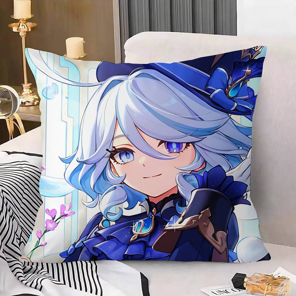 Cute F-Furina G-Genshin Impact Pillow Case Cushion Cover Soft Cute Throw Pillow Case For Car Sofa Pillowcase Polyester