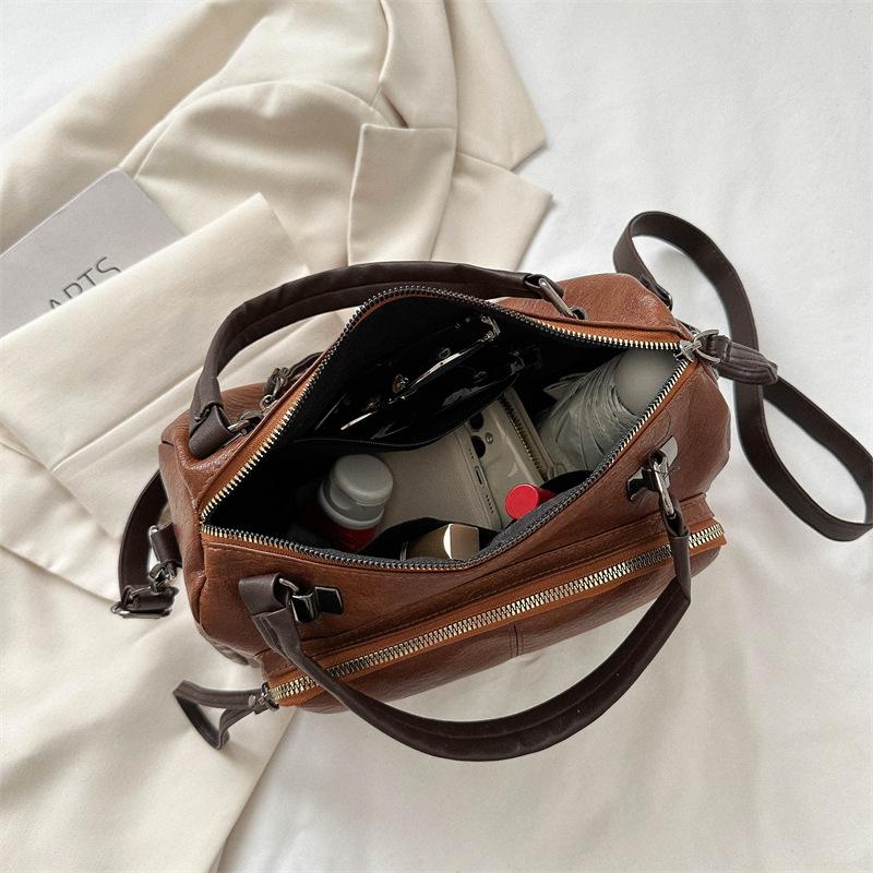 Einfarbige Damenhandtasche Damen Schultertasche Crossbody Tasche Große Kapazität PU Leder Lässige Tote Reisetasche Boston Bag