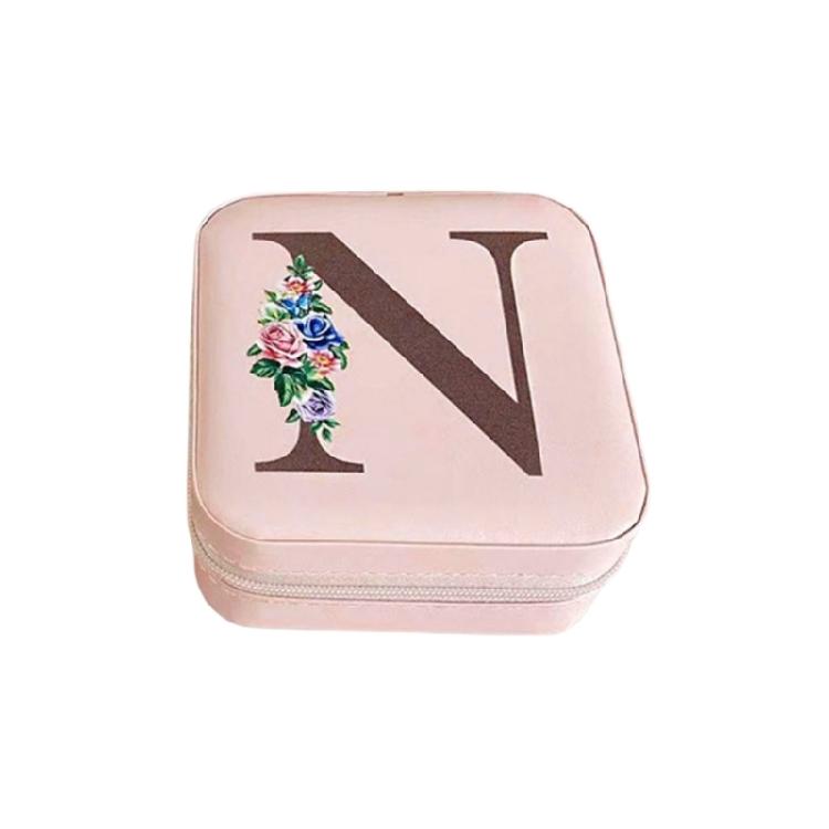 Jewelry Travel Organizers Letter Pattern Small Jewelry Container Fashion Portable Case PU Texture for Fashionable Lover