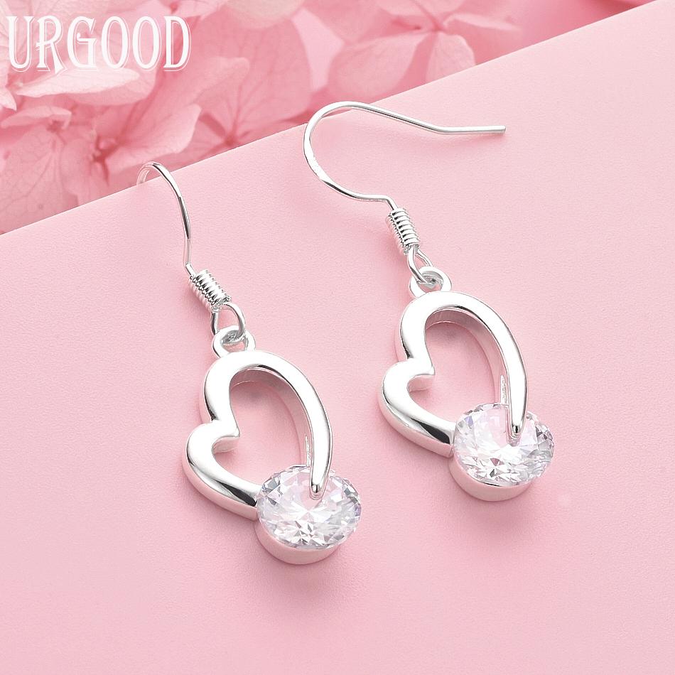 

925 Sterling Silver AAA Zircon Heart Earrings Wedding Jewelry 3.20*1.30CM