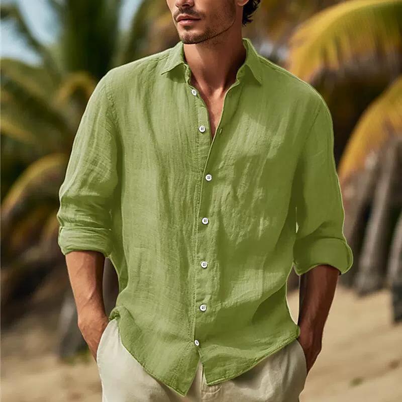 European/American Solid Cotton Linen Men's Casual Shirt, 2025 Youth Edition