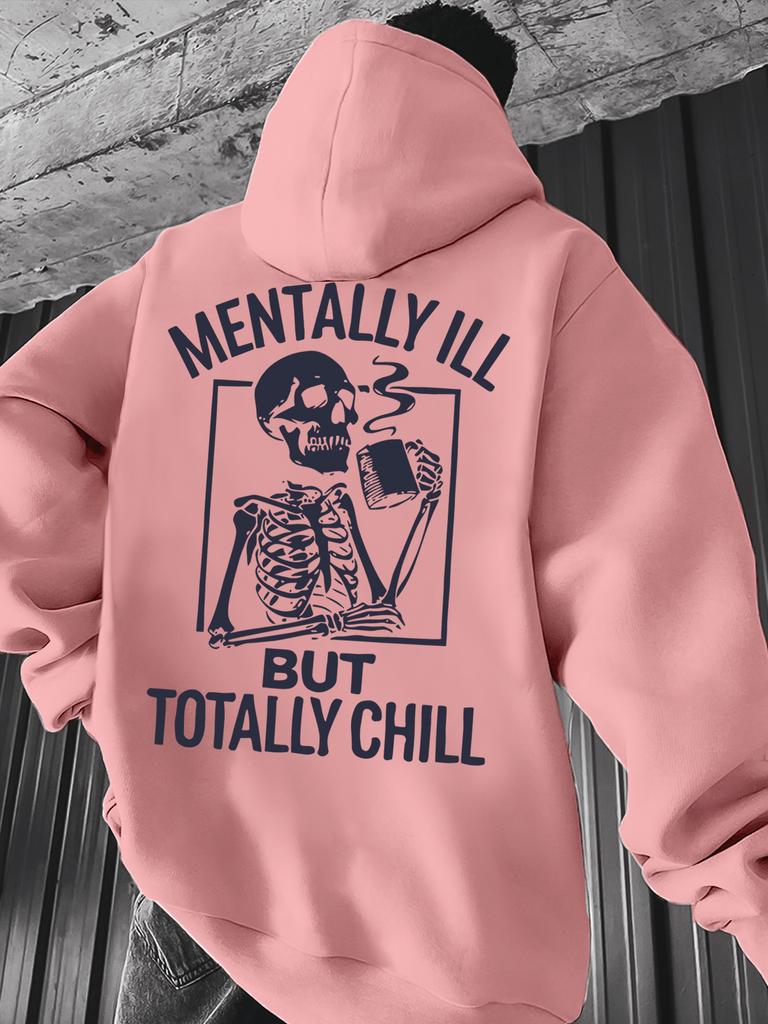 Retro Skull Element Fashionable Hoodie with Fun Letters, Suitable for Casual and Sports Wear, a Must-have Item for Autumn and Winter