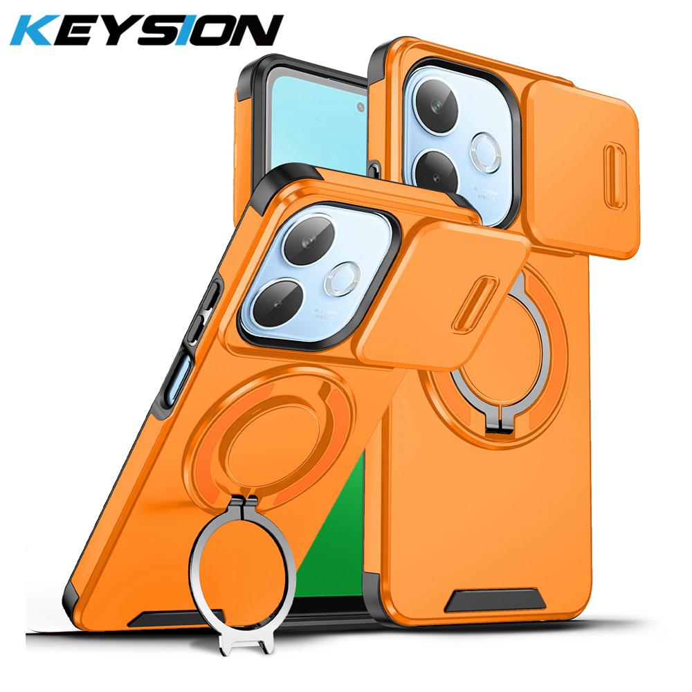 KEYSION 360° Rotating Ring Stand Phone Case for OPPO A5 Pro 5G Slide Camera Protection Magnetic Shockproof Back Cover for OPPO A5 Pro