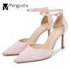 2024 Ladies Silk Champagne Shoes Ankle Strap Sandals Woman Narrow Band High Heels Stilletto Wedges Pumps OL Dress Party Sandalia