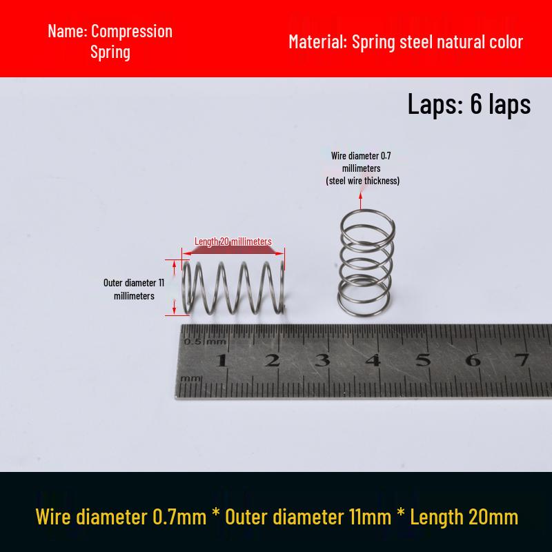 Druckfeder mit Rückstellfunktion aus Federstahl, 0,7 mm Drahtdurchmesser, 8-12 mm Außendurchmesser