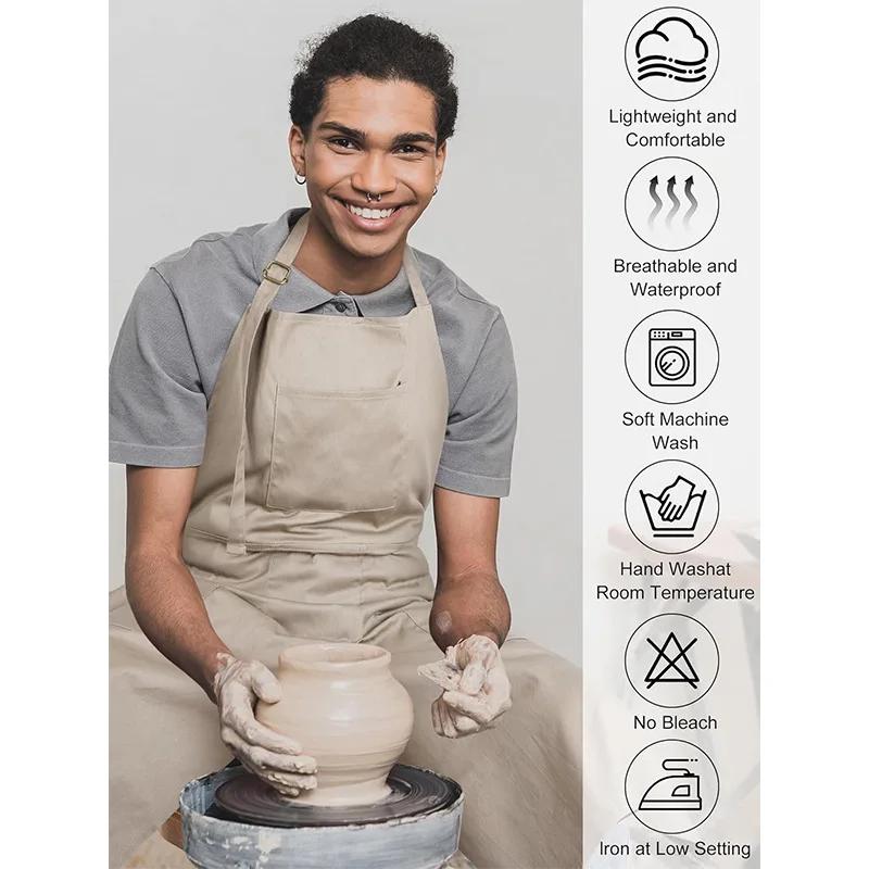 Canvas Long Split-Leg Apron with Adjustable Neck & Tie Straps for Pottery Painting Restaurant Work, Durable Multi-Purpose Design