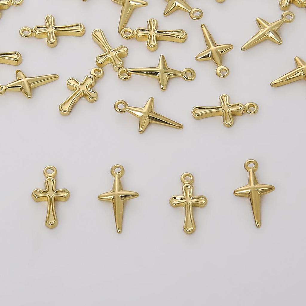 10 Stück Messing-Kreuz-Anhänger, winziger Anhänger für Ohrringe, Armbänder, DIY-Schmuckherstellung