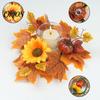 Autumn Floral Candle Holder Fall Rings Wreaths, Artificial Maple Leaf Ring for Pillar Sunflower Pumpkin Decor Holder, Thanksgiving Halloween