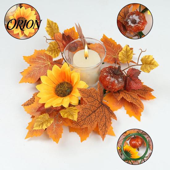Autumn Floral Candle Holder Fall Rings Wreaths, Artificial Maple Leaf Ring for Pillar Sunflower Pumpkin Decor Holder, Thanksgiving Halloween