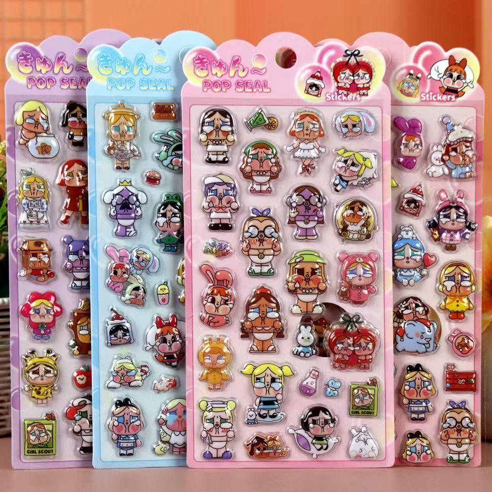 4-piece Powerpuff Girls Kawaii 3D set of cute cartoon embossed stickers bags mobile phone notebook reward Entertaining Play Safe Kid Friendly Fun