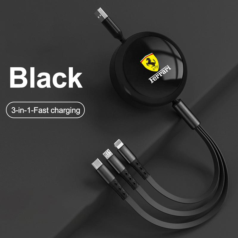 100W Data Cable 3 in1 Fast USB Cable Retractable Portable Charging Line Micro USB Type C Charger Cable For Ferrari F1 F80 SF90