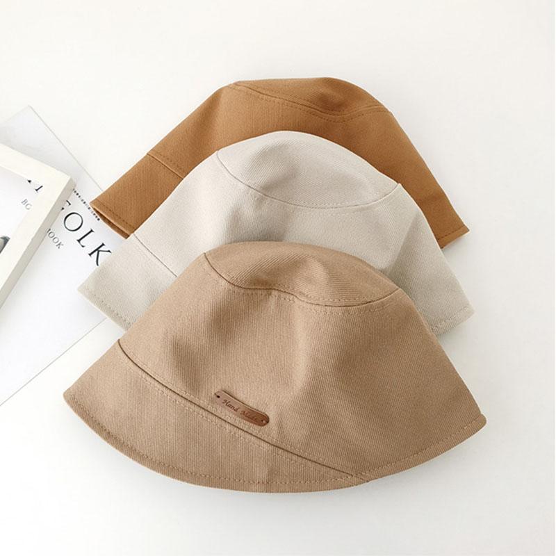 Summer Women Bucket Hat Solid Color Fisherman Cap for Female Panama Korean Foldable Wide Brim Cotton Sunscreen Hats