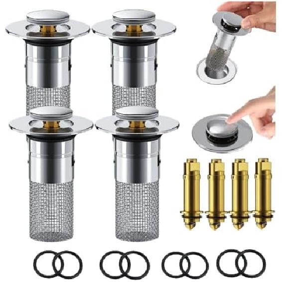 Oxinome Popup Drain for Bathroom Sink,Kouglh Drains Plug Filter,Timnamy Universal Stainless Steel Strainer for Bathroom Sink Kitchen Shower (2pcs)