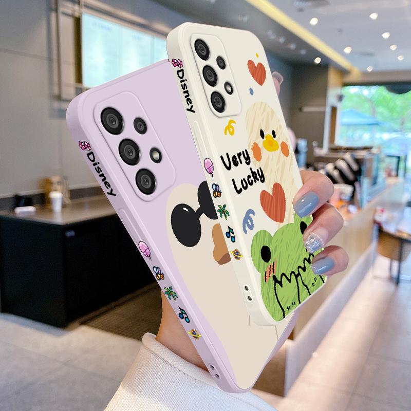 Duck With Sunglasses Cute Cartoon Phone Case For Samsung A73 A53 A33 A52 A32 A71 A51 A21S A50 A30 5G Liquid Left Rope Soft Cover