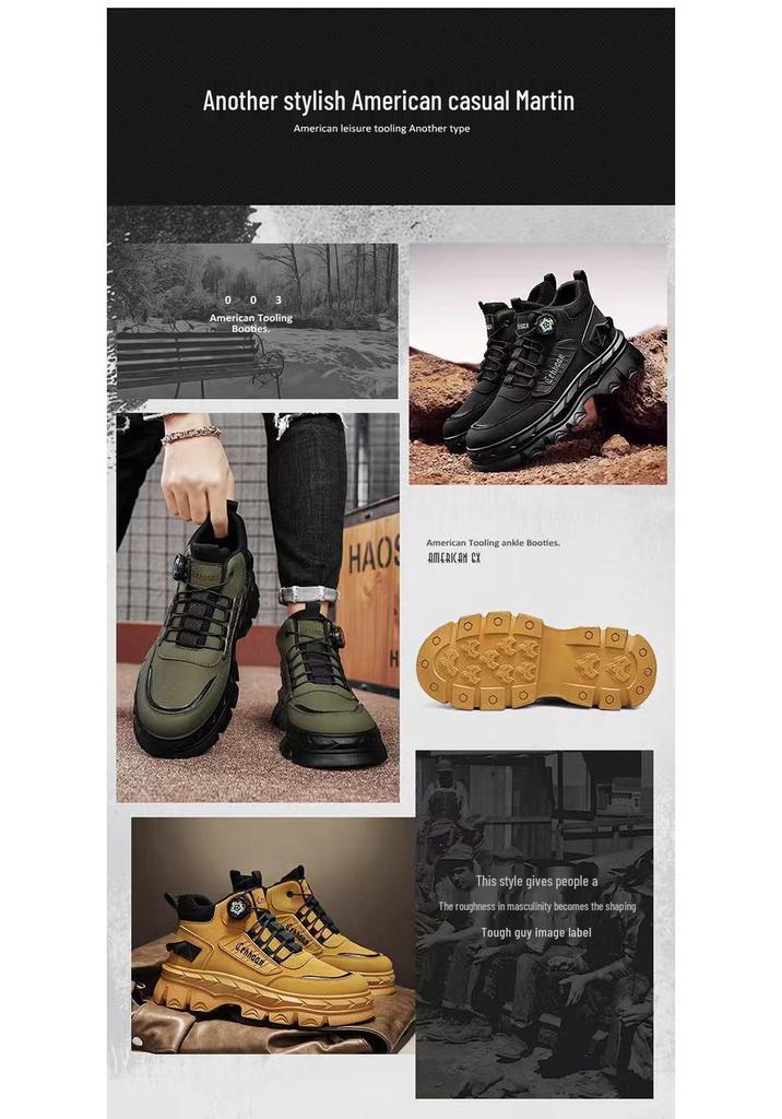 2026 Men's High-Top Martin Boots: Trendy, Thick Sole, Height-Increasing, Anti-Slip Casual Sports Shoes for Spring/Autumn.