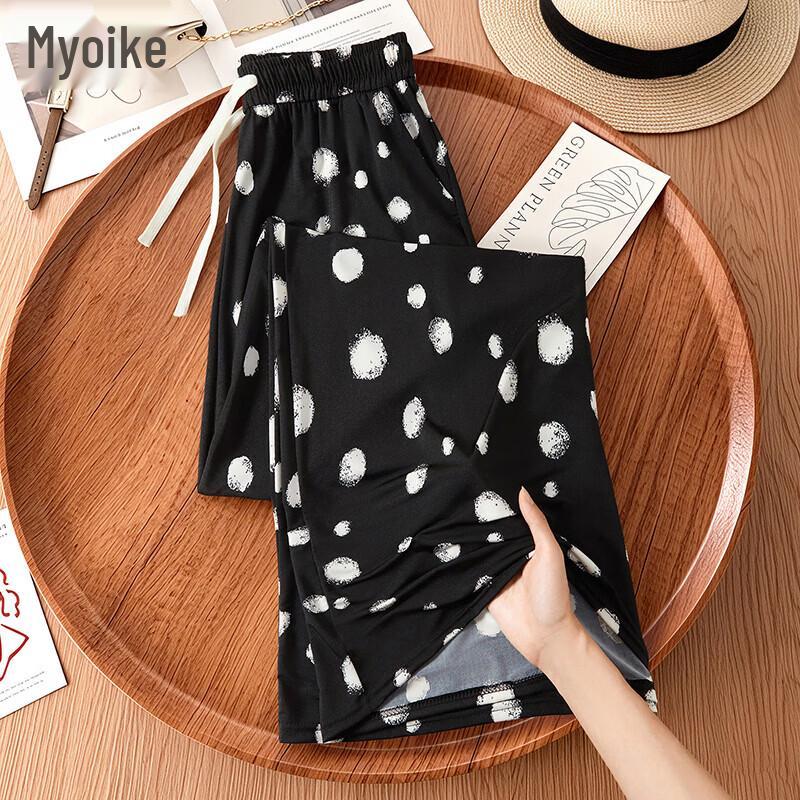 Women s Polka Dot Drawstring Loose-Fit Cropped Pants M