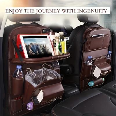 Seat Back Organizer Thickened Reinforcement Car Seat Storage Bag with Foldable Dining Tray Multifunctional Hanging Garbage Bin