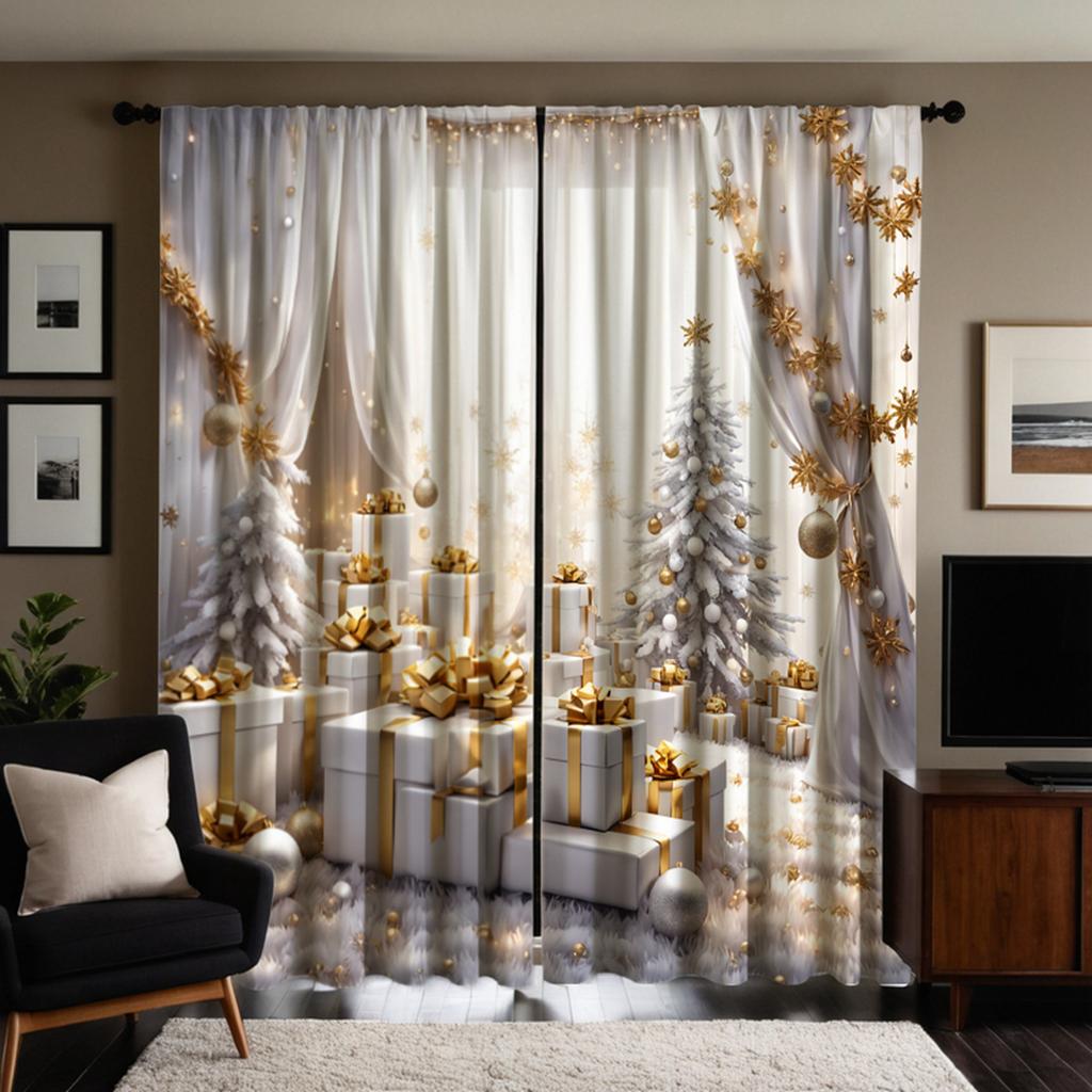 2pcs HD digital white color system dreamy gold light luxury style curtains home decorating style decoration living room bedro