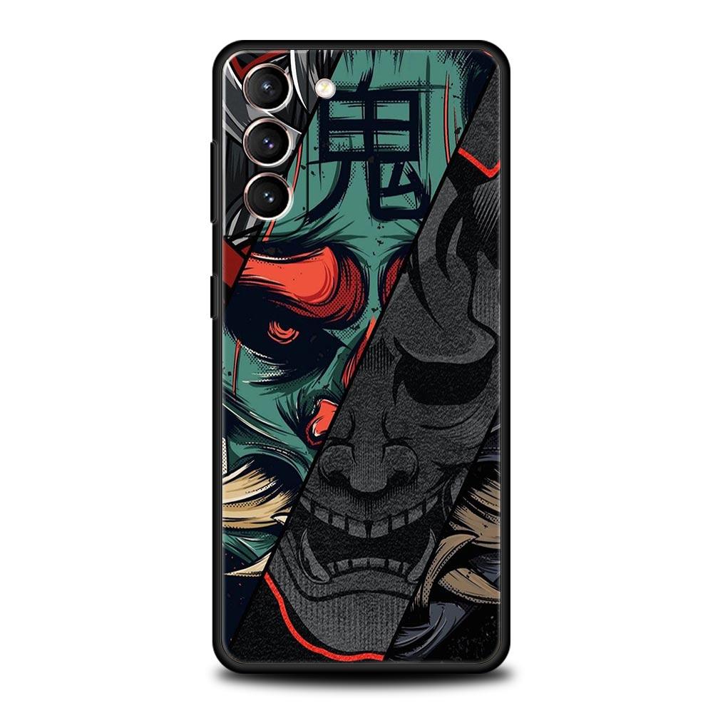 Japan Samurai Oni Mask Phone Case For Samsung Galaxy S26 Ultra S25 Plus S24 FE S23 S22 5G S21 S20 Cover Black Soft