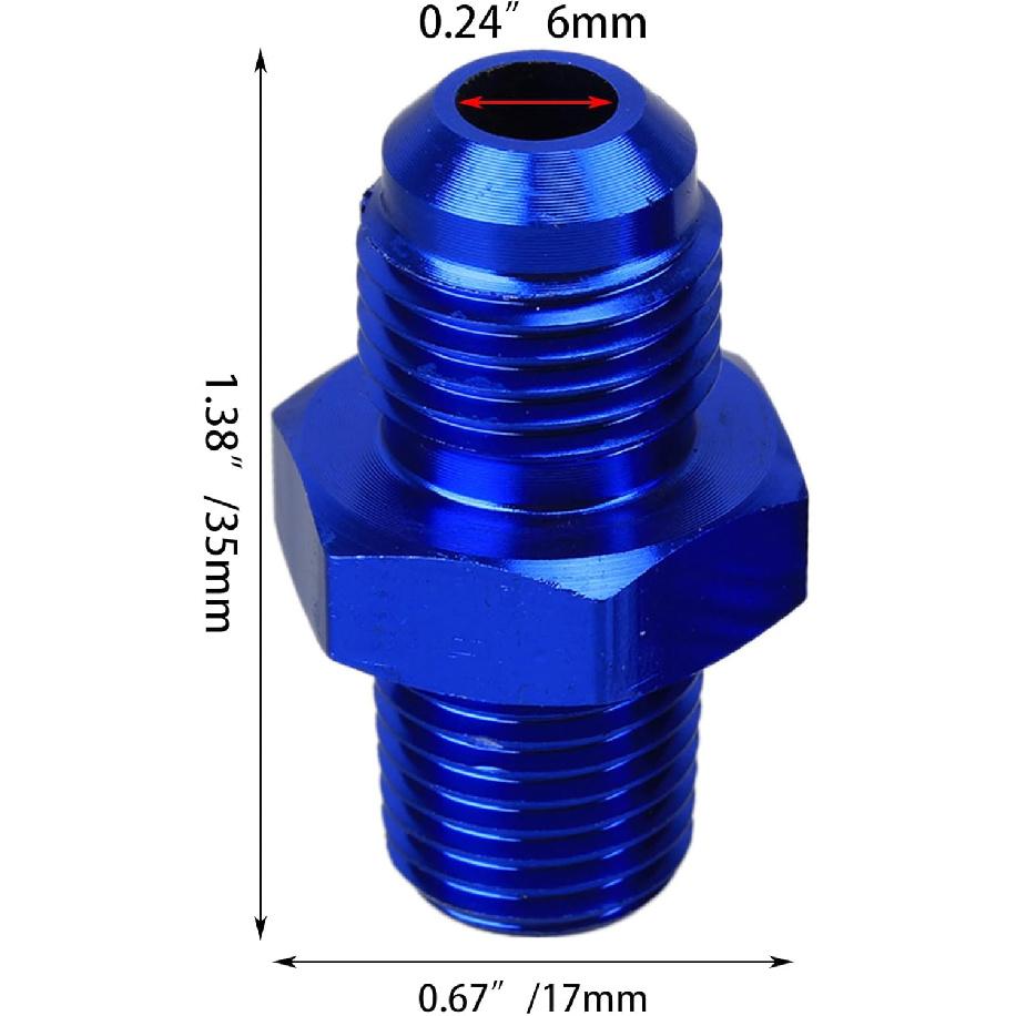 RDEXP Blue Aluminum Alloy AN6-1/4"" NPT Male Flare to Male Straight Pipe Thread Fitting Adapter Set of 2