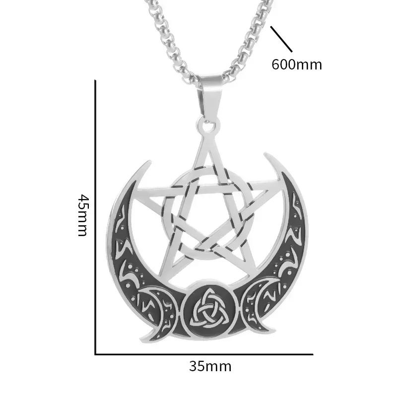 Stainless Steel Witchy Pentagram Moon Celtic Knot Pendant Necklace for Men Women Fashion Lucky Amulet Jewelry
