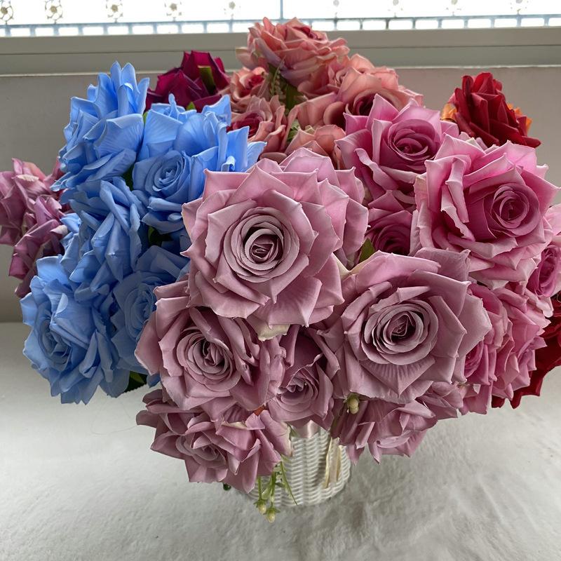 Artificial Roses Bundle Silk Fake Flowers Wedding Decor Simulation Flower Diamond Red Blue Rose el Garden Decoration Plant