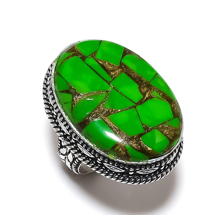 Copper Green Turquoise 925 Sterling Silver gift Jewelry Ring Size 7.5 S6v34