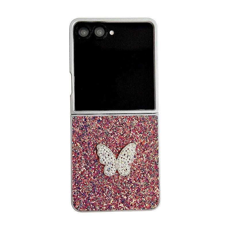 Glitter 3D Flower Samsung Z Flip7 Case with Anti-Fall & Anti-Lost Lanyard