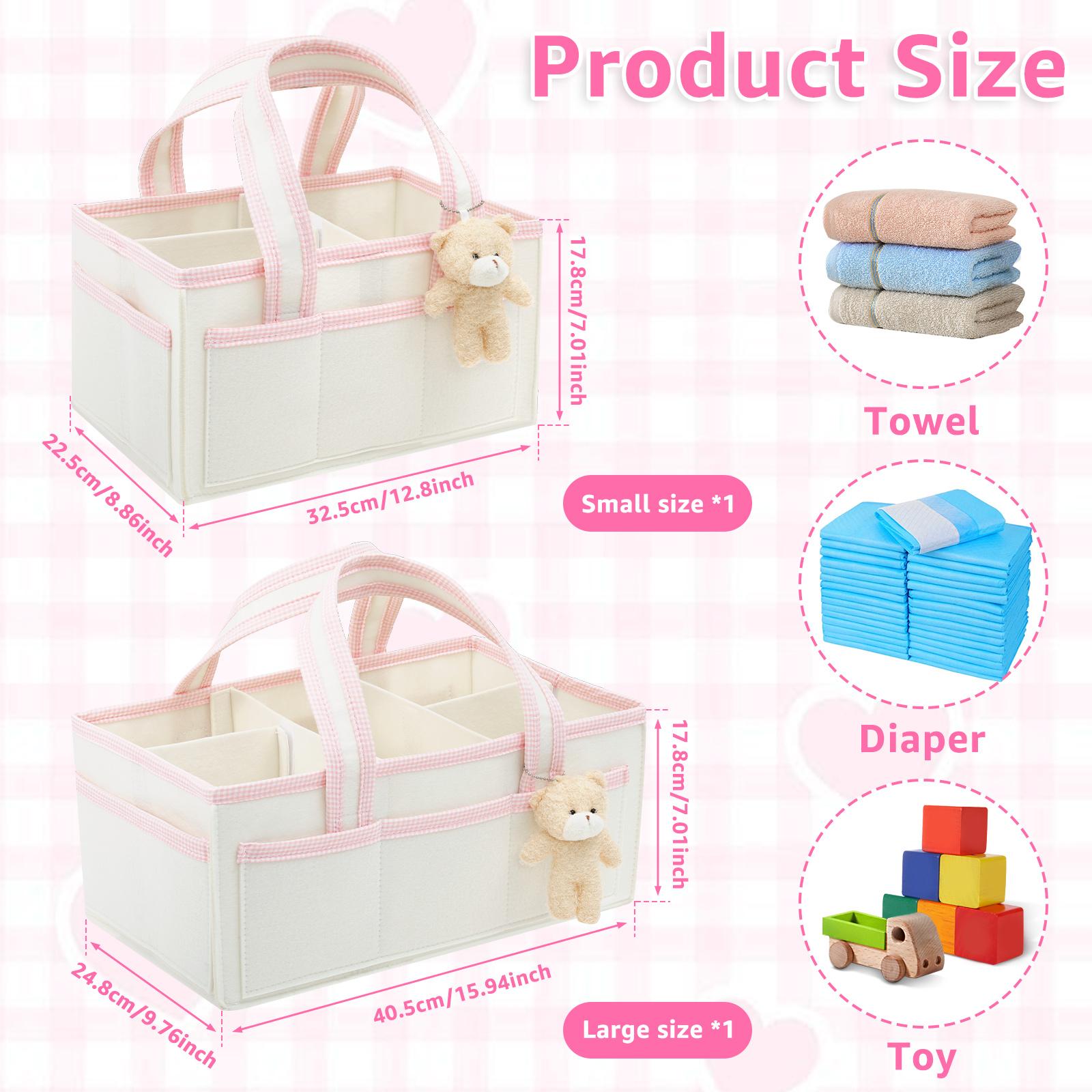 

2Pcs Felt Baby Diaper Storage Bag with Handle Infant Diaper Bag Portable Storage Basket Large Pocket kid Nursery Nappy Organizer