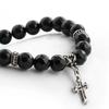 Natural Stone Black Cut Cross Onyx Bead Bracelet C22SVB-1002