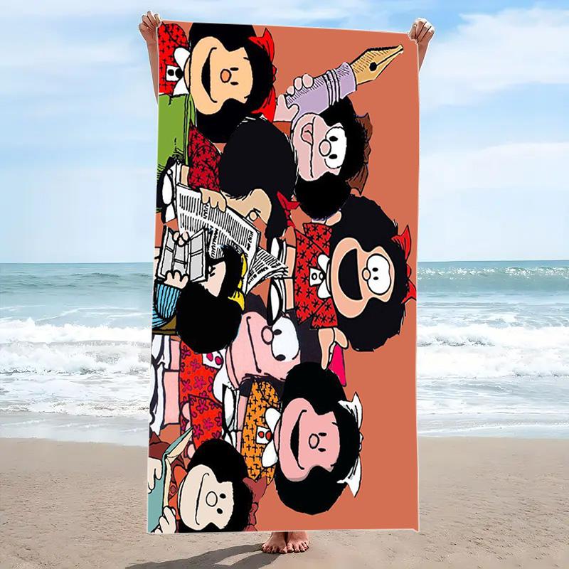 Mafalda Cartoon Print Beach Towel, Large Soft Quick Dry Towel for Beach Camping Swimming