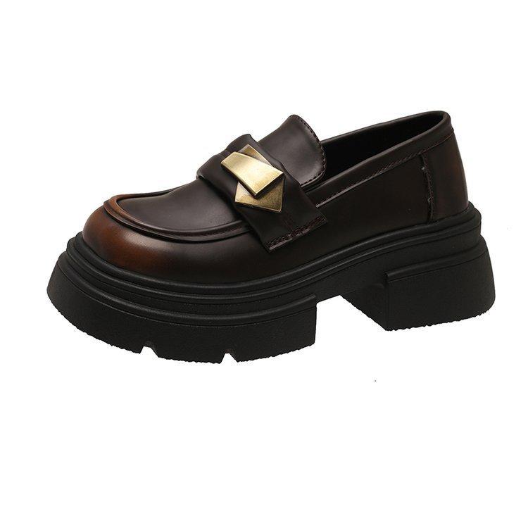 Platform British style small leather shoes women's 2025 new spring and autumn one-pedal black single shoes Mary Jane shoes loafers