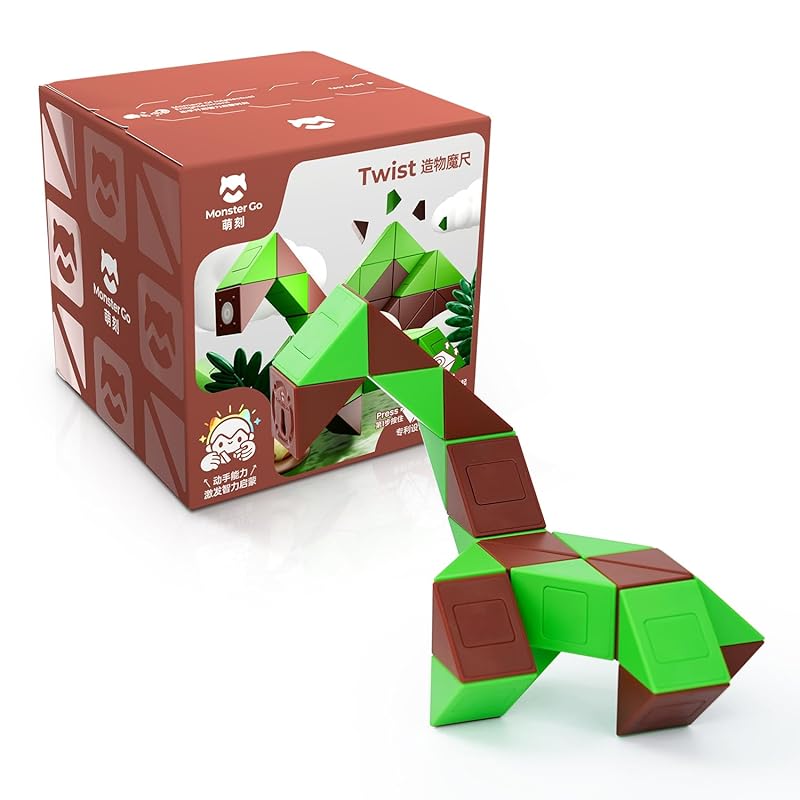 

Monster Go snake cube, monster GO 24 pieces magic snake brain training Educational education toys For kids (24 pieces - brown & green)