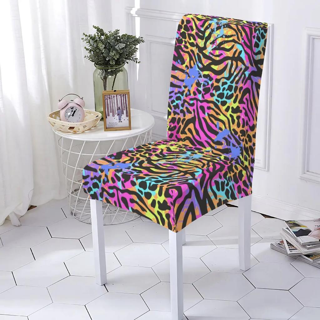 Leopard Print Spandex Chair Covers Stretchy Washable Dining Room Seat Protectors Elastic Slipcovers For Home
