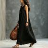 Women Sleeveless Loose Fit Vintage Style Dress Two Pockets Casual Long Maxi Dress Lightweight Summer Dress