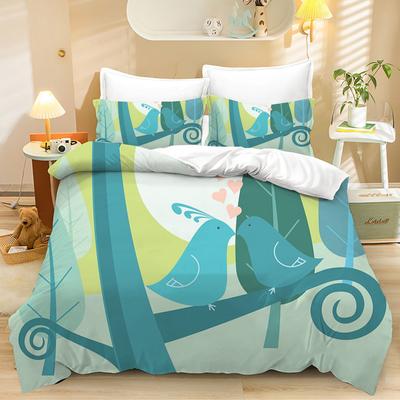 Home Textile Three-Piece Valentine'S Day Mandarin Duck Cartoon Digital Printing Quilt Pillowcase Bedding