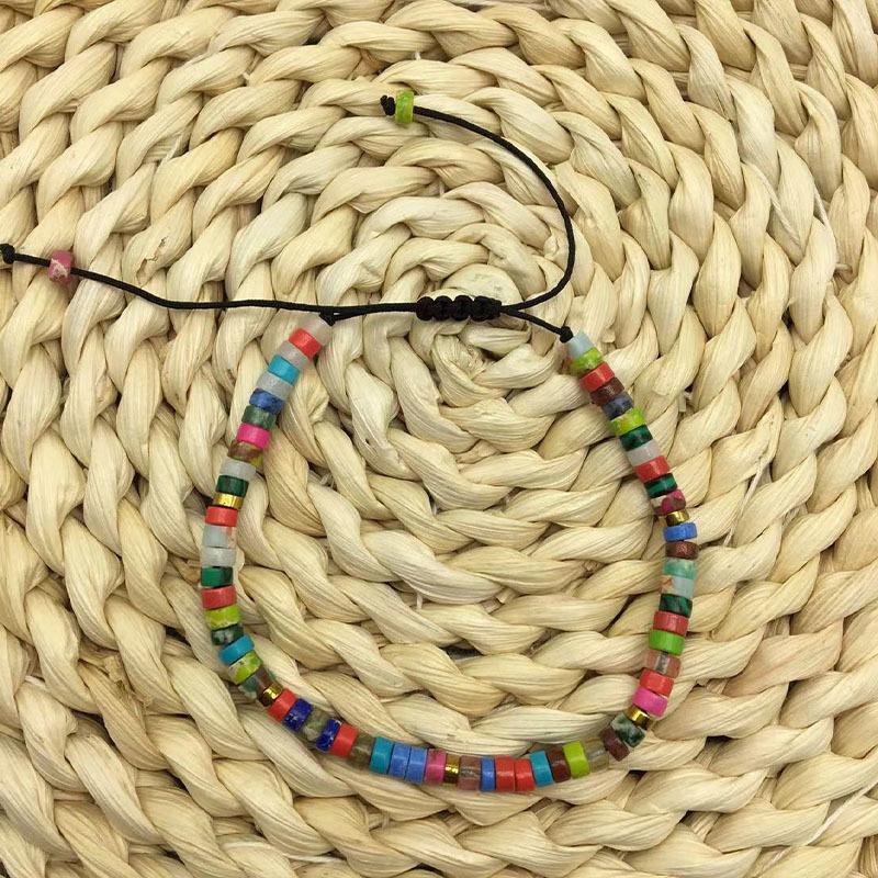 Adjustable Natural Stone Partition Beads Woven Bracelet - Fashionable Women's Bracelet Made of Woven Rope