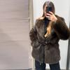 Vintage Luxury Faux Fur Women Coats Fashion Belt Lapel Full Sleeve Female Jacket 2025 Winter Street Loose Thicken Lady Outwears