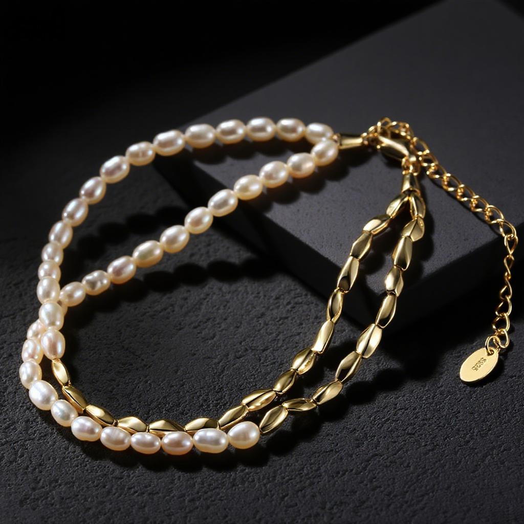 EFFIE QUEEN Enchanting 925 Sterling Silver Freshwater Pearls Beads Chain Bracelet Perfect for Romantic Celebrations Gift GPB29