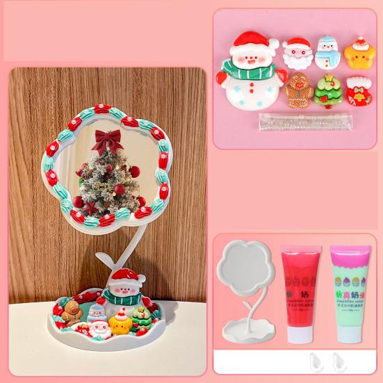 DIY Handmade Flower Desk Mirror with Storage Tray Rotatable Desktop Vanity Mirror Multi-purpose Women Makeup Table Mirror Jewelry Organizer