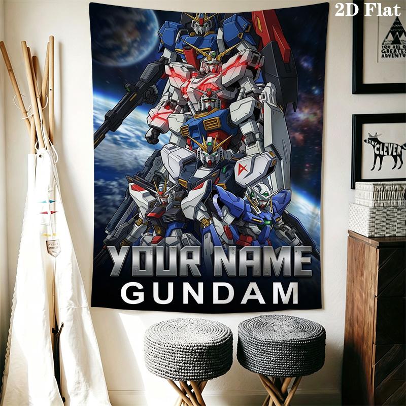 Name Custom Gundam Art Wall Tapestry Aesthetic Wall Hanging Printed Fabric Blanket Decorative Tapestries for Bedroom Living Room Home Decor