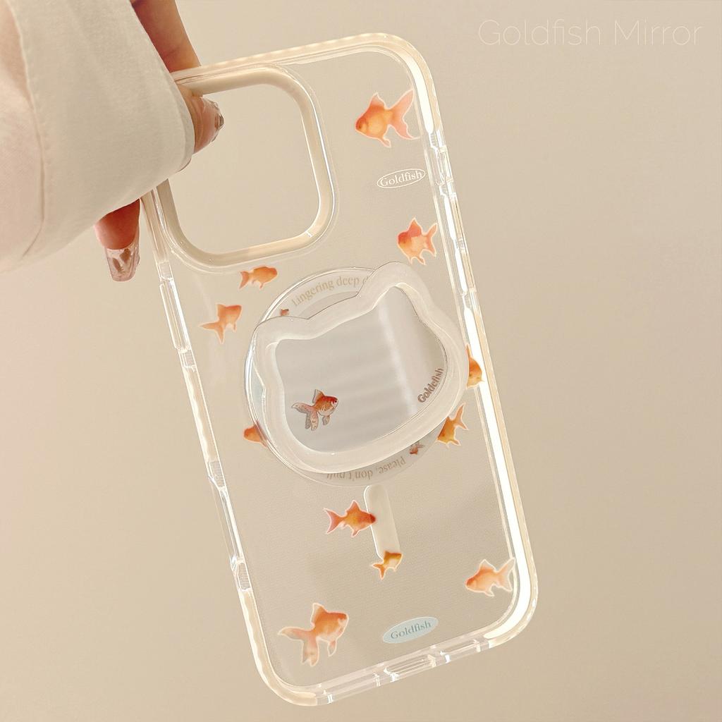 Mirror Cat Magnetic Snap Holder 16promax Transparent IPhone 15 Mobile Case Applicable To 13 Little Goldfish 14 Chinese Style