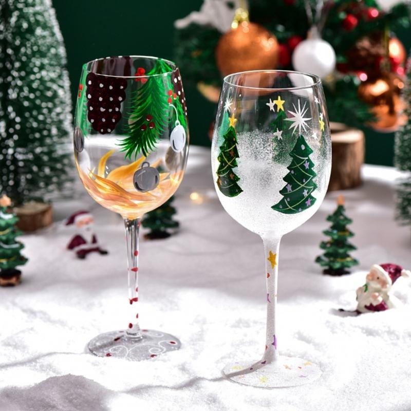 Christmas Themed Wine Glass Goblet High Stem Drinking Cup for Festival Holiday Party Decoration and Toasting Drinkware