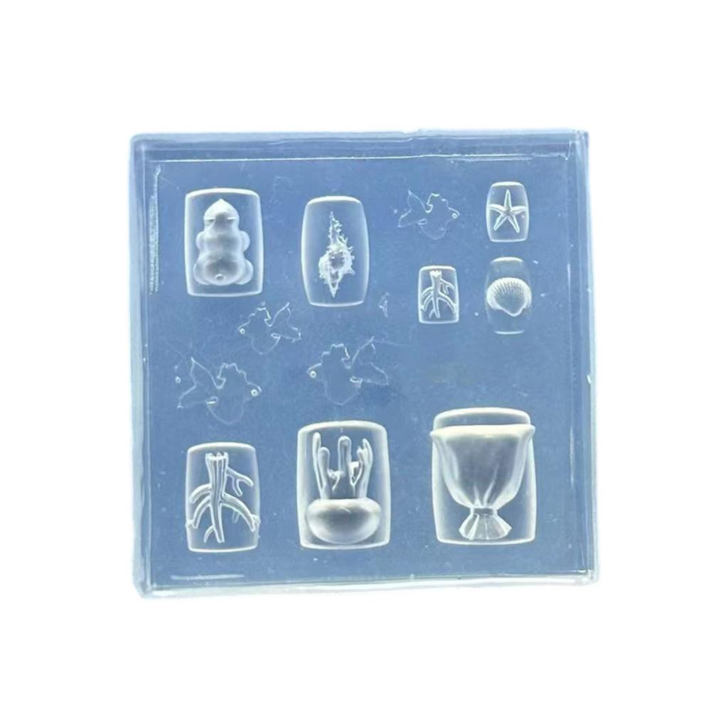 Silicone Nail Art Mould With Sea Shell Fish and Mermaids Patterns Easy Demolding for Manicure