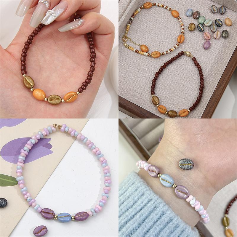[8x10mm] 20pcs Acrylic Picasso Coffee Bean Beads Loose Spacer Beads for Necklace Bracelet Earring DIY Jewelry Making Beads