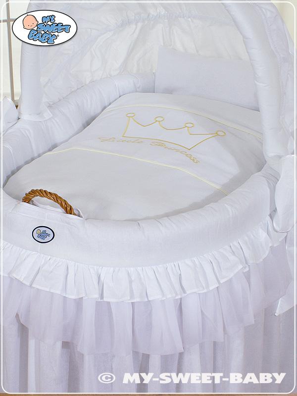 Cesta de vime para recém-nascido com capota dobrável - Pequeno Príncipe Princesa branco