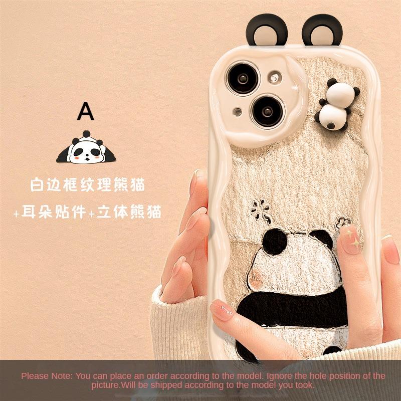 Simple Couples Cartoon Cute 3D Doll Panda Soft Phone Case for iPhone 13 12 Mini 15 14 11 Pro Max 7 8 6 Plus SE   Cover